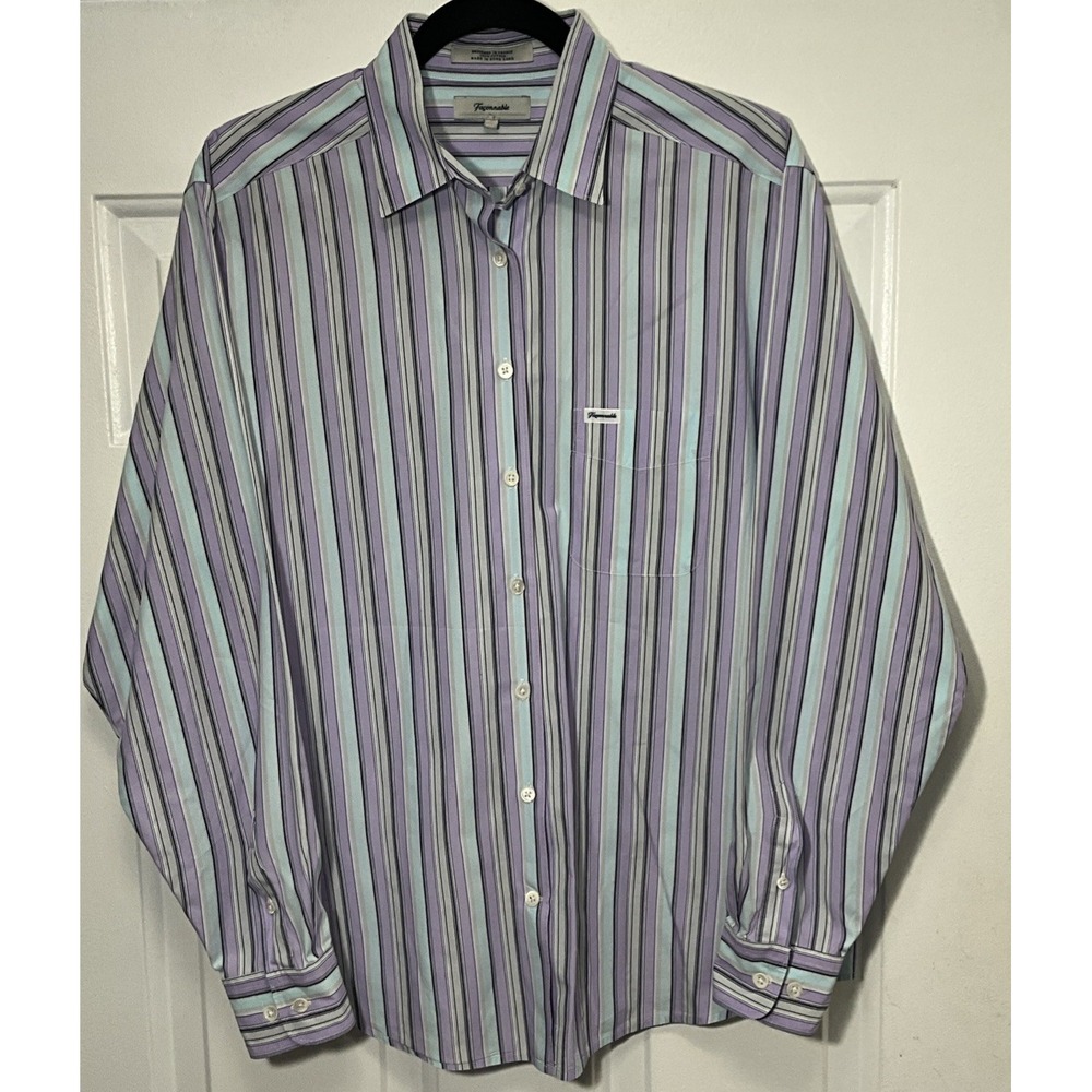 Faconnable Pinstriped Multicolor Pocket Long Sleeve Dress Shirt Women's Large